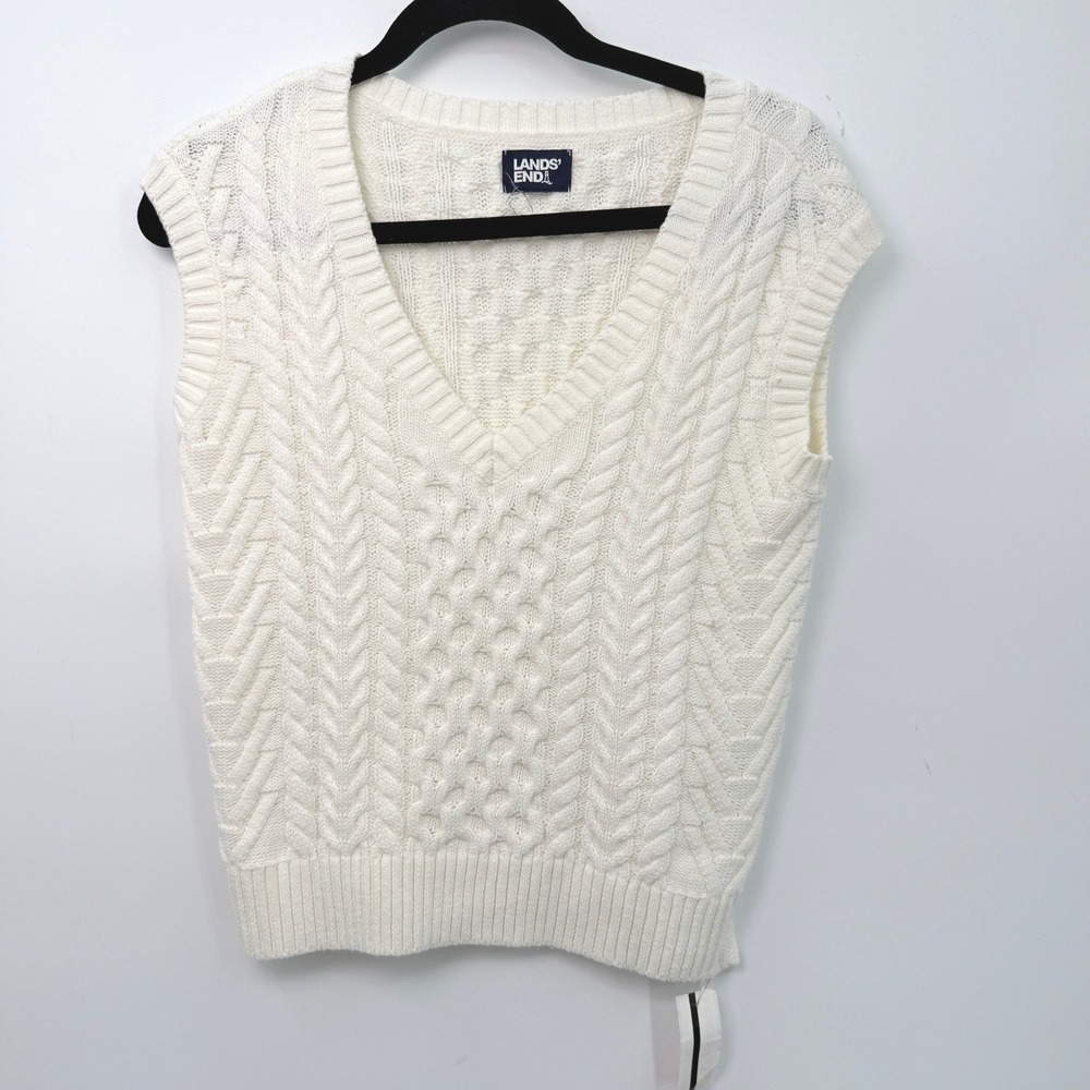 Lands End‎ Cable Knit Sweater Vest Women XXS Preppy Capsule Coastal Minimalist